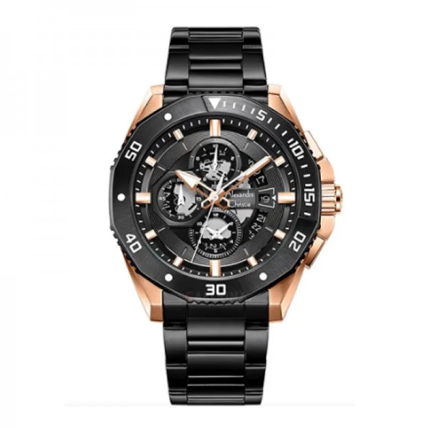 Alexandre Christie AC 6679 Rosegold Black Steel MCBBRBA
